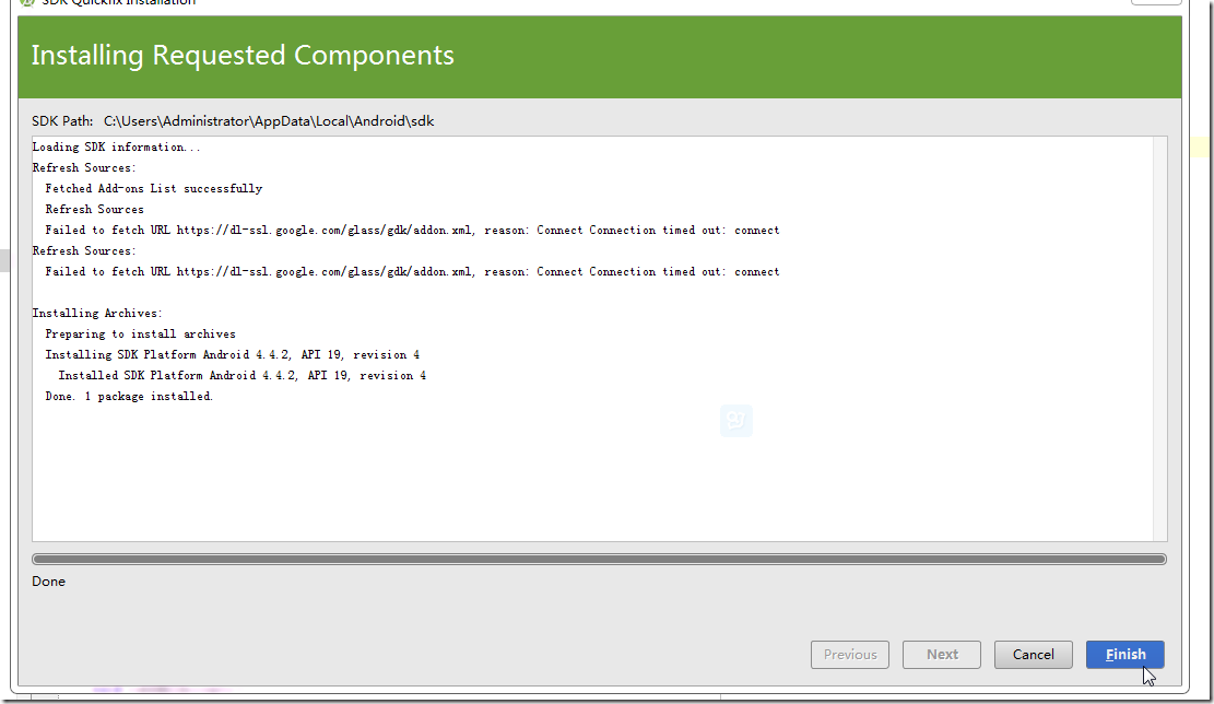 installing requested componets for android sdk