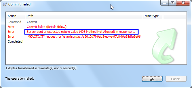 【已解决】TortoiseSVN中Commit出错：Commit failed，Server sent unexpected return value (405 Method Not Allowed) in response to MKACTIVITY request for xxx