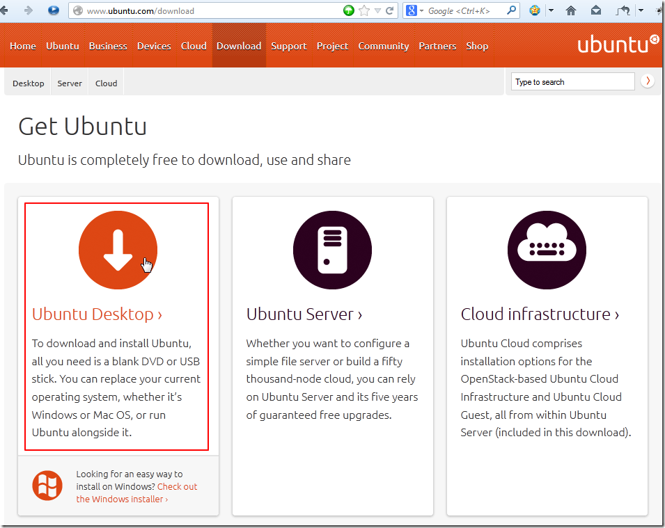 choose ubuntu desktop