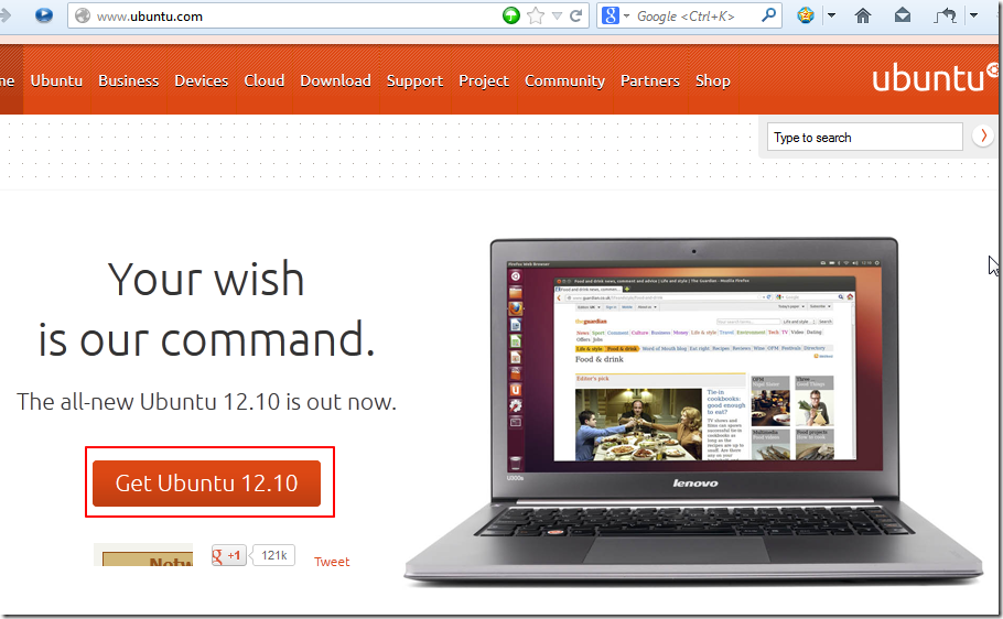 get ubuntu 12.10 in main page
