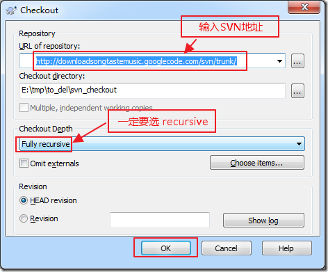 input svn addr and select recursive