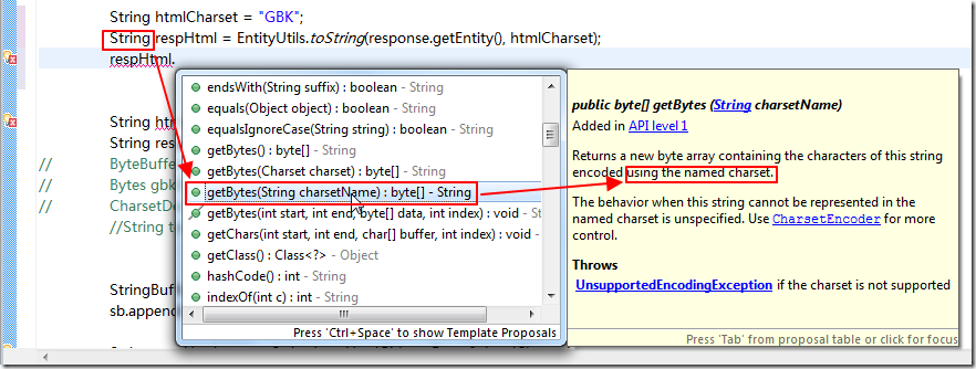 string getBytes using the named charset