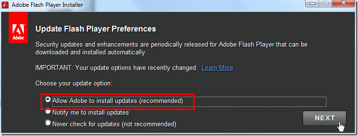 Allow Adobe to install updates(recommended)