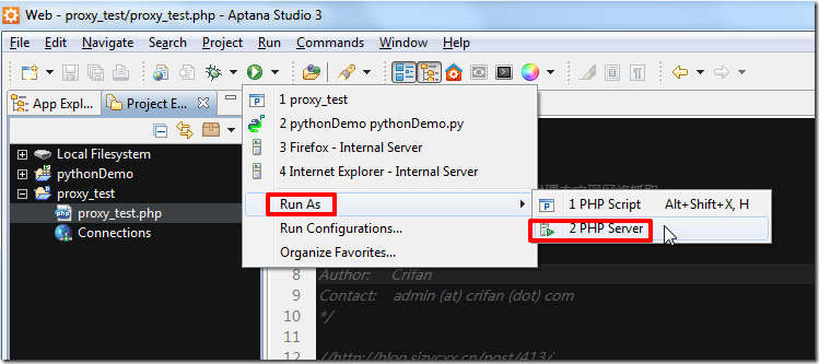 【未解决】Aptana Studio 3中Run as PHP server出错：failed to launch on PHP server, Could not create a default server for the launch