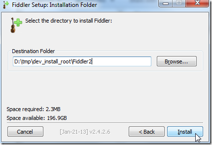 choose install folder for fiddler2
