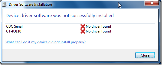 device driver software was not successfully installed for CDC Serial and GT-P3110