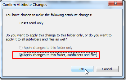 apply to subfolders for non readonly