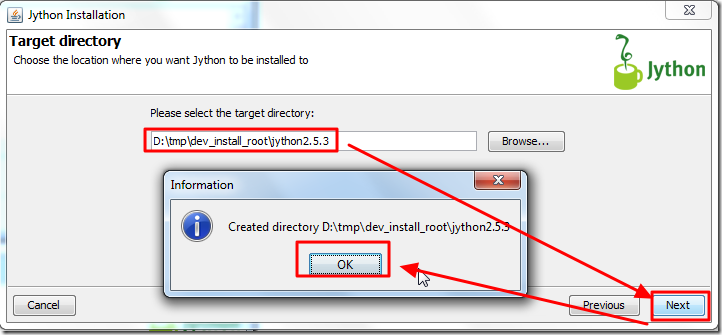 select install path for jython