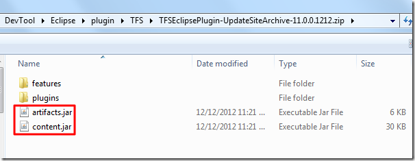tfs 11 zip also contain content.jar artifacts.jar file