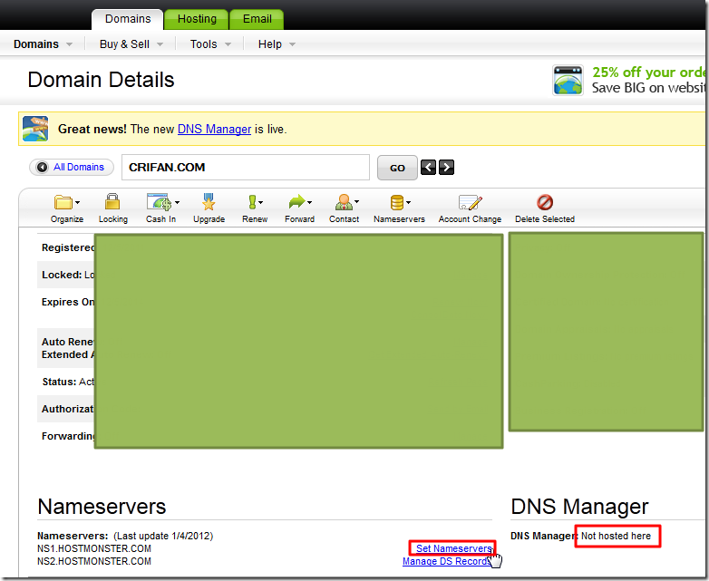 【已解决】GoDaddy的DNS Manager的Not hosted here的问题 + 到Hostmonster中修改A Record