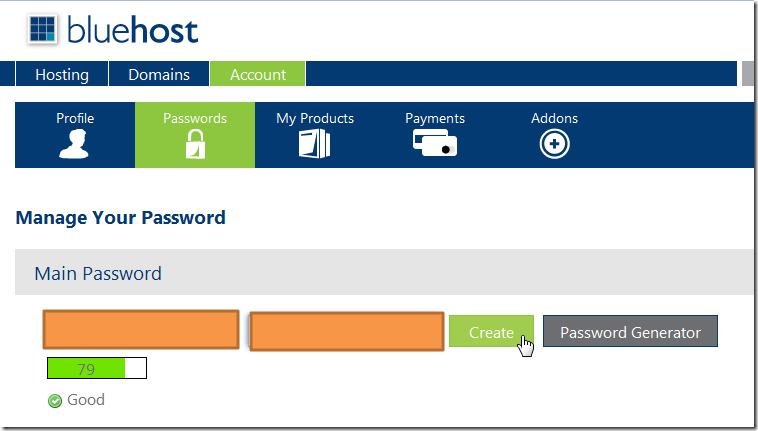 click create to new password
