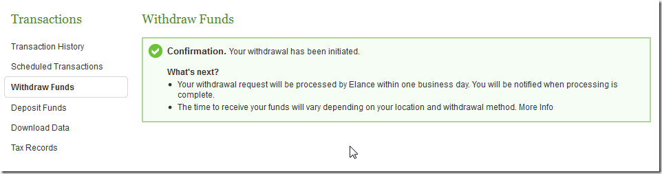 confirmation after submit withdraw
