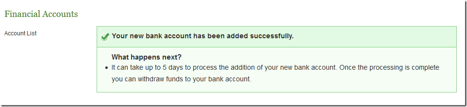 your new bank account has been added successfully