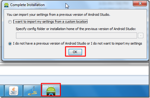 android studio taskbar icon and no prev version no import settings