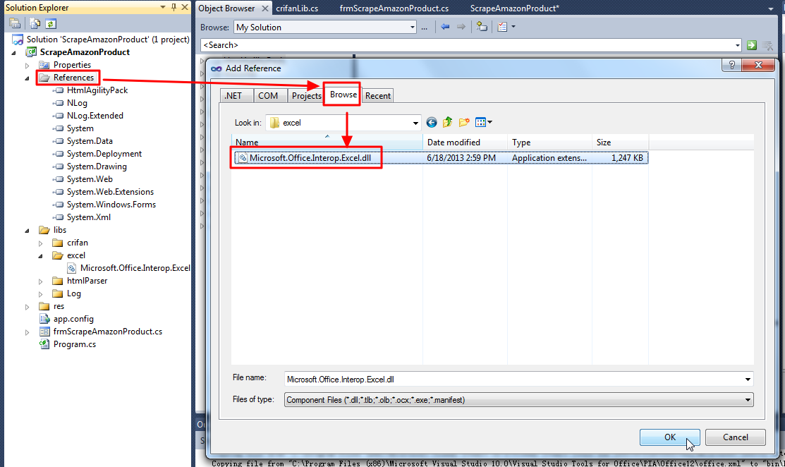 reference add excel dll file