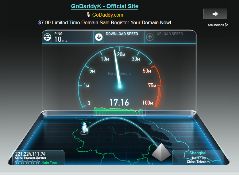 justhost speed test for shanghai