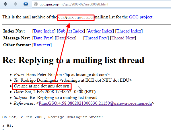 cc is mailing list address