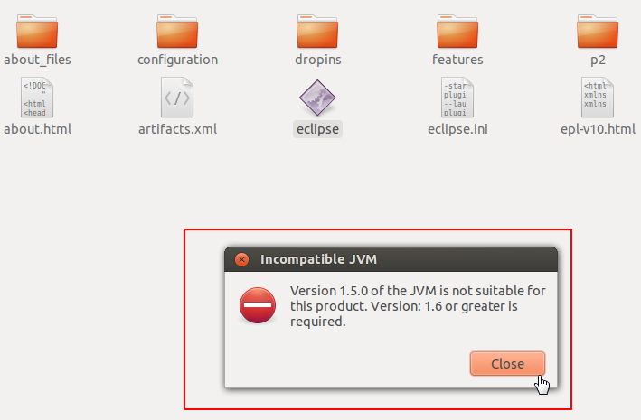 incompatible jvm version 1.5.0 of the jvm is not suitable