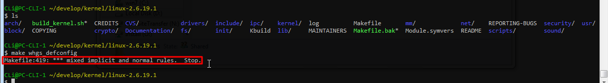 kernel make config Makefile  mixed implicit and normal rules Stop