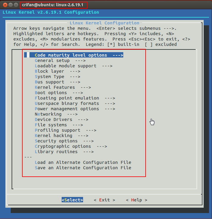 【记录】make menuconfig查看和确认已有的针对arm的xscale的pxa的内核linux-2.6.19.1的配置