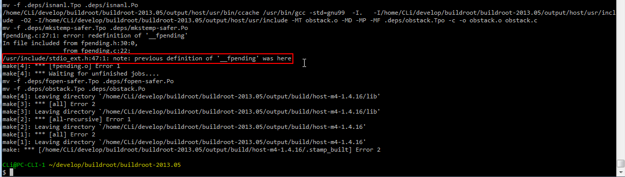 【已解决】Cygwin下make编译Buildroot期间编译m4-1.4.16出错：/usr/include/stdio_ext.h:47:1: note: previous definition of '__fpending' was here