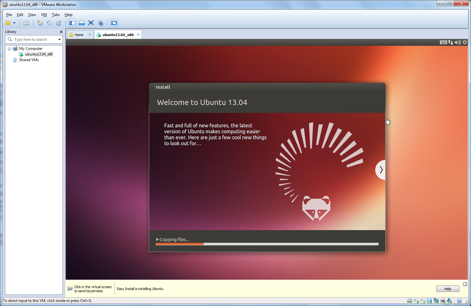 show welcome to ubuntu 13.04 ui