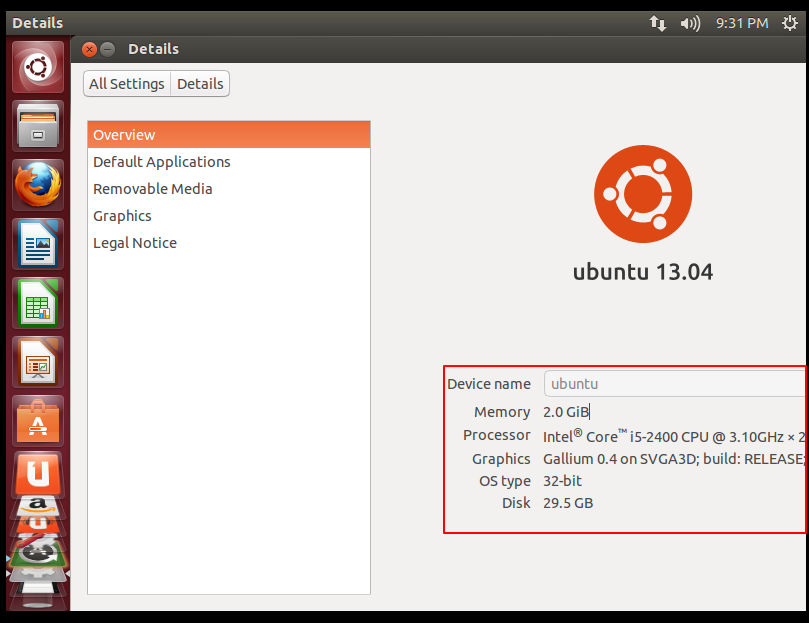 ubuntu 2GB i5-2400 gallium 32bit 30GB