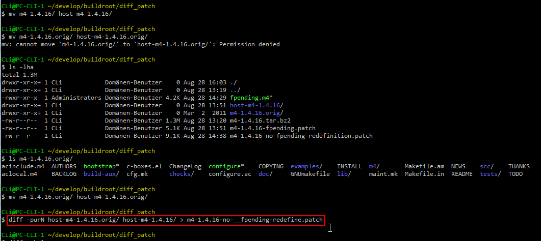 【记录】尝试为了Buildroot编译期间涉及到的m4-1.4.16的fpending在Cygwin下的问题去制作diff和patch补丁包