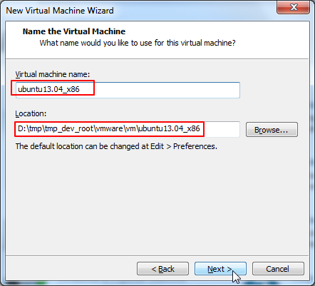 virtual machine name and location