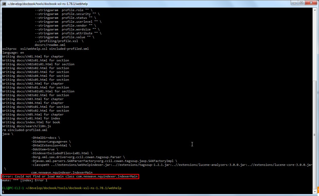 【已解决】docbook中去make webhelp编译webhelp结果出错：Error: Could not find or load main class com.nexwave.nquindexer.IndexerMain