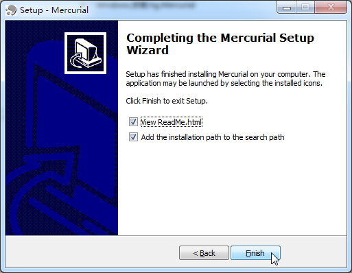 completing the mercurial setup wizard
