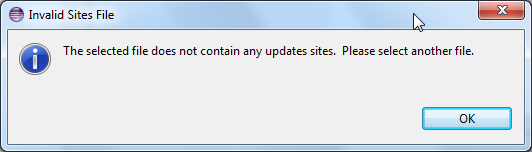 the selected files does not contain any update sites