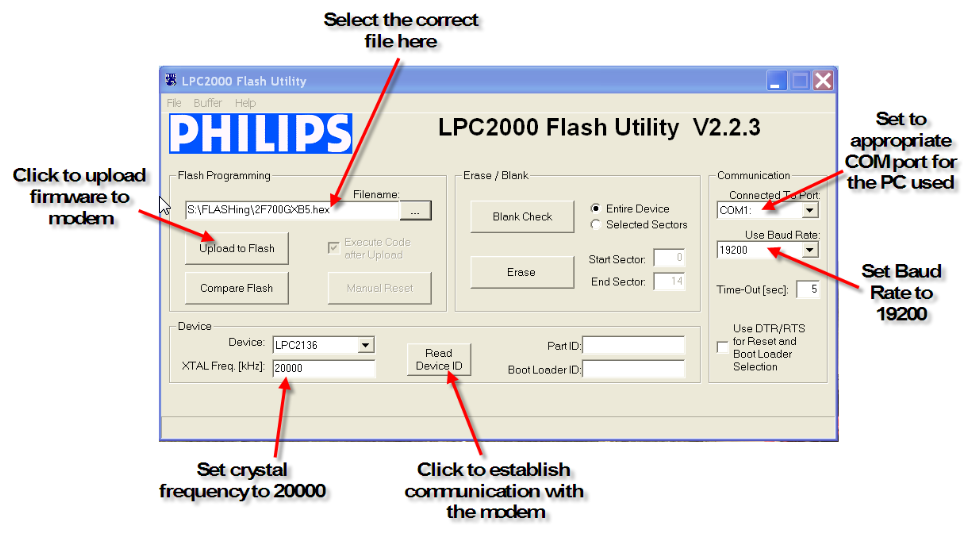 Philips Flash Utility LPC21xx usage example