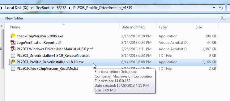 downloaded then unzip got exe for pl2303 installer