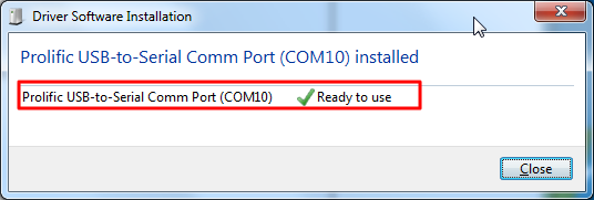 prolific usb-to-serial com port com10 ready to use