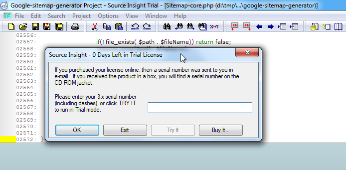source insight 0 days left trial license