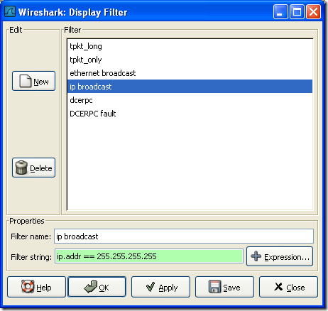 The Capture Filters  and Display Filters dialog boxes
