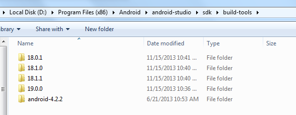 android studio sdk build tools contain many versions