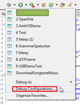 choose debug configurations for current app