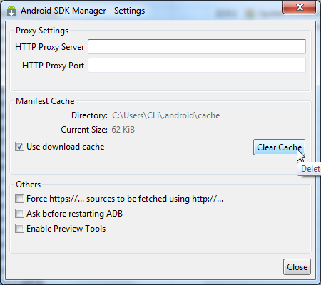 clear cache for manifest file of android