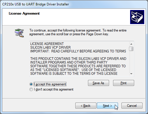 cp210x usb to uart bridge driver installer license agreement