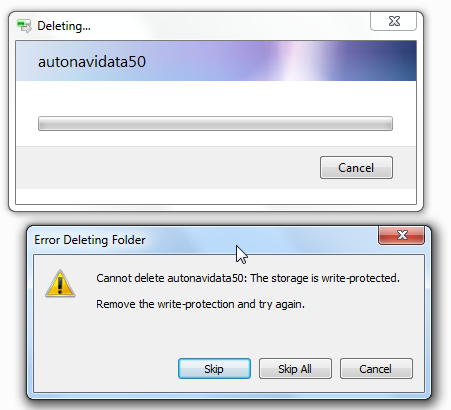 direct delete autonavidata50 but can not for write-protected