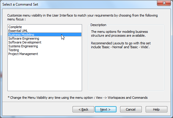 ea select a command set business modeling