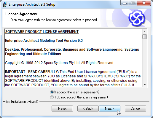 enterprise architect 9.3 setup license aggreement