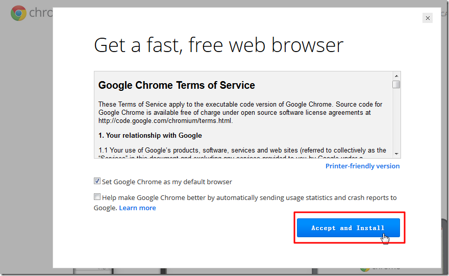 for chrome accept and install