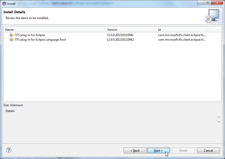 install detail for tfs plugin for eclipse