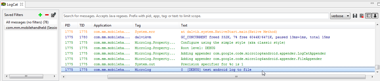 logcat can see microlog4android but not know file