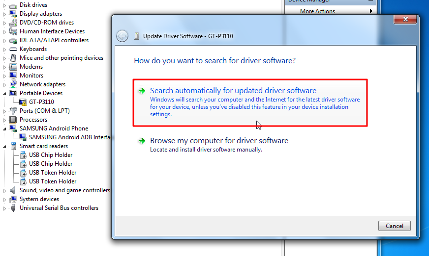 search automatically for updated driver software for GT-P3110