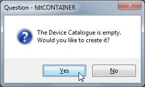 the device catalogue is empty would you like to create it