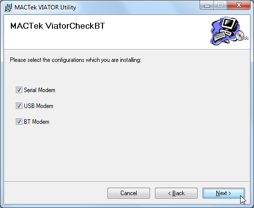 mactek viator utility choose serial usb bt modem